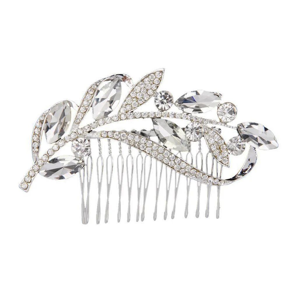 

Charming Women's Bridal Wedding Crystal Rhinestones Decor Leaf Style Hair Comb Clip Hair Pin Hair Accesories
