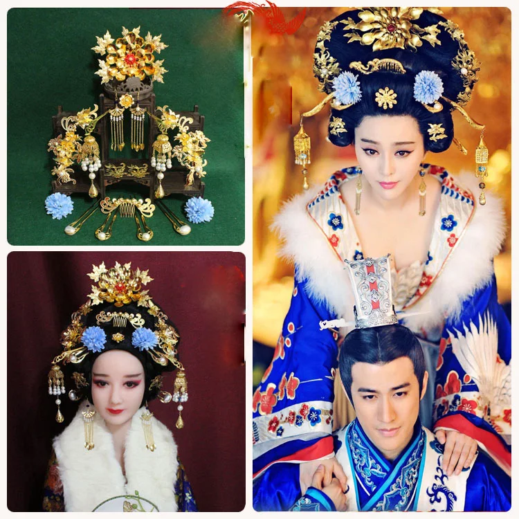 Ancient Tang Dynasty Empress Princess Hair Tiara for TV Play Legend of Tang Empress-Wu MeiNiang Cosplay Photography Accessories chinese style traditional ancient mask han suit mask hanfu suit accessories stage performance handmade mask photography props