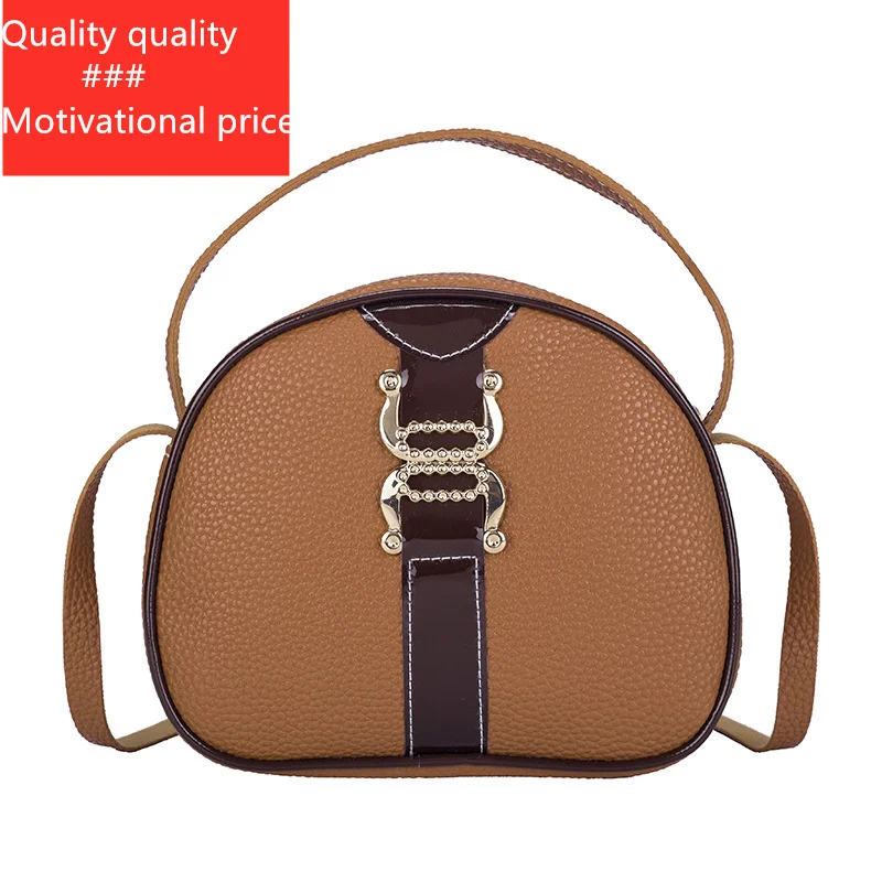 

PU Contrast Color Lychee Pattern Portable Change Bag Lady Big Pin Buckle Portable Messenger Bag 2019 Summer New Women's Bag