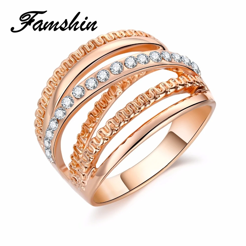 

FAMSHIN Brand Women Ring Rose Gold Color Finger Engagement Rings for Women Wedding Rings anillos Body Jewelry