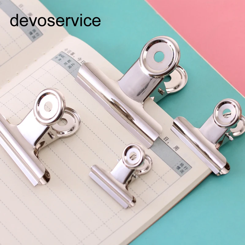 

6Pcs/Lot 22 38 75MM Round Metal Grip Clips Silver Bulldog Book Clip Stainless Steel Ticket Clamp Photo Holder Office Stationery
