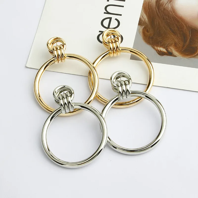 

2019 New Design Round Metal Pendant Earrings Gold Personality Round Statement Dangle Earrings for Women Fashion Jewelry