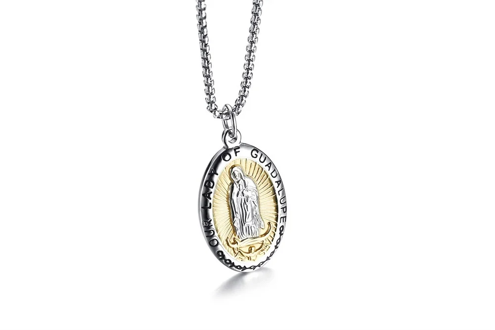 Our Lady of Guadalupe, ожерелье с кулоном Девы Марии из нержавеющей стали, медаль для мужчин и женщин, ювелирное изделие, подарок 24 дюйма