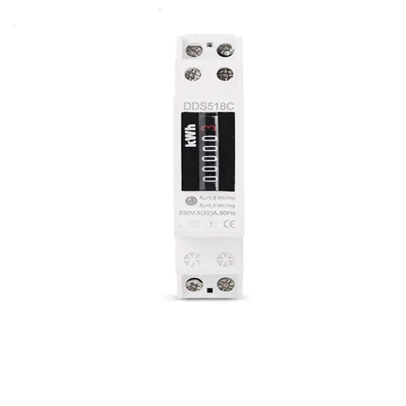 18mm Din Rail Single Phase Analog Counter Electricity Power Consumption Wattmeter Energy Meter Watt kWh 5-32A AC 230V DDS-518C |