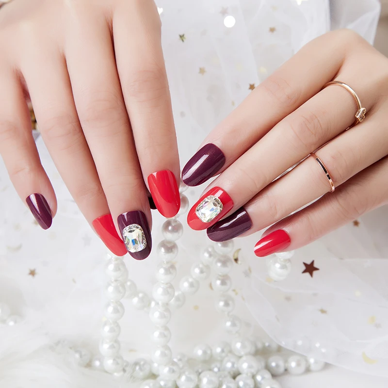

24Pcs/set Fake Finger Nails artificial fingernails with Kawaii design DIY False Nail Tips with Glue Sticker for Lady Summer