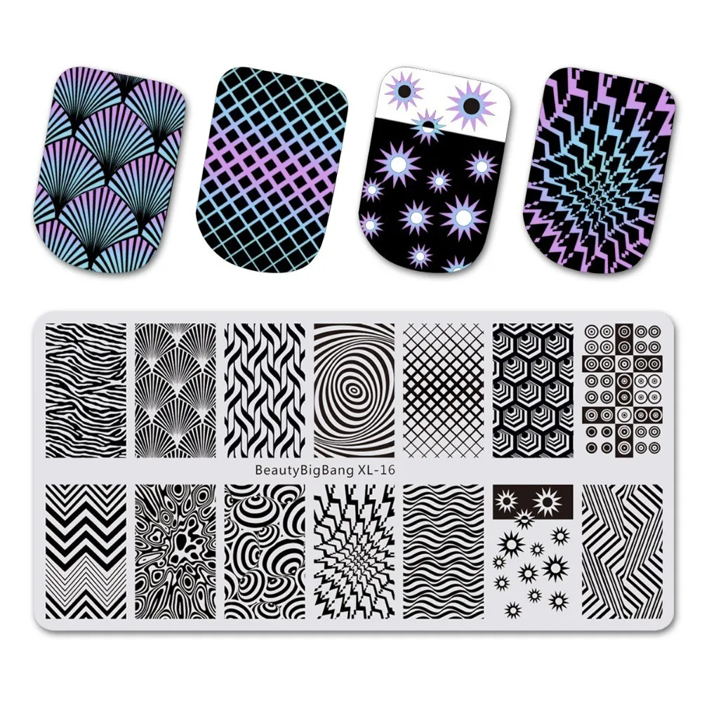 

1PCS BeautyBigBang Stripe Nail Plates Stamp Stencil For Stamping 3d Mold Geometry Print