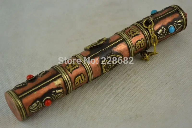 

tibet Wonderful Handwork Copper Carve Buddha & Totem Exorcise Pillar Box fast SHIPPING