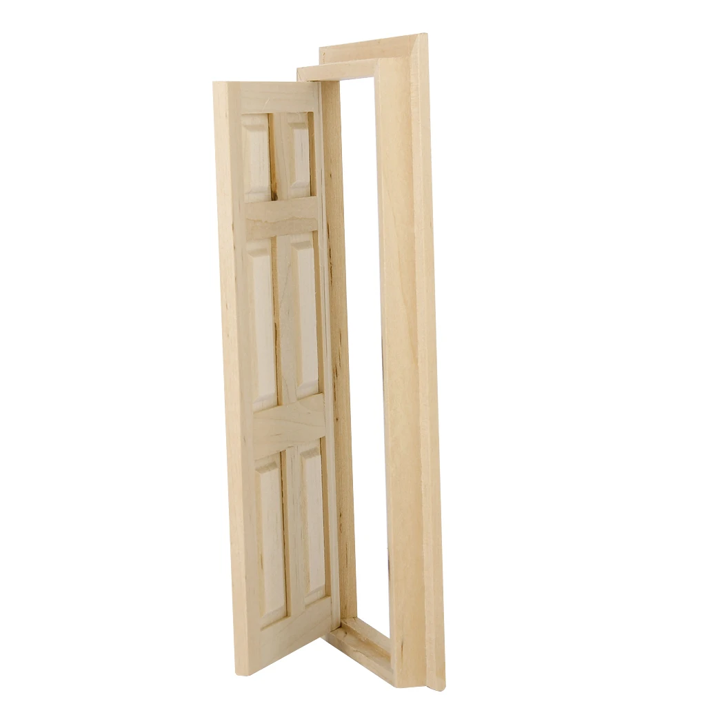 6-Panel Interior Wooden Door Frame Dolls House Miniature DIY Accessory 1:12 Scale