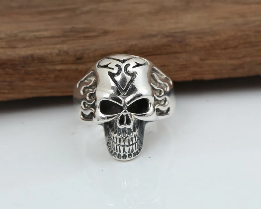 

S925 sterling silver Fashion fine jewelry for men women punk biker skull ring Christmas present J103