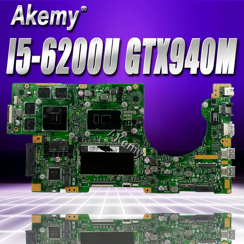 

K501UW Laptop motherboard for ASUS K501UQ K501U Test original mainboard DDR3 8G-RAM I5-6200U GTX940M