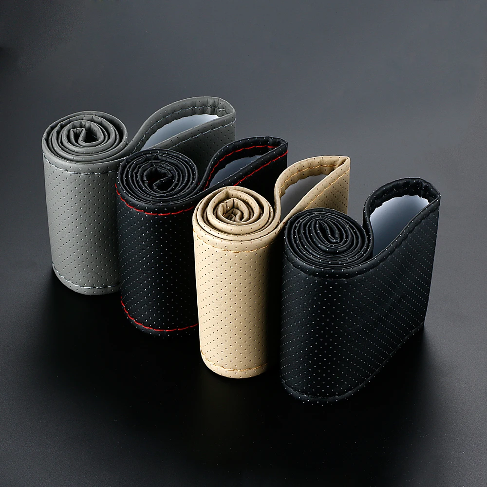 

Braid On Steering Wheel Car Steering Wheel Cover With Needles and Thread Artificial leather Diameter 38cm Auto Car Accessories