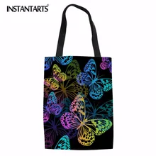 INSTANTARTS Яркие бабочки Дизайн большой Ёмкость хлопок корзина для Woomen Повседневное Лен тотализатор ткань чехол для девочек Сумки