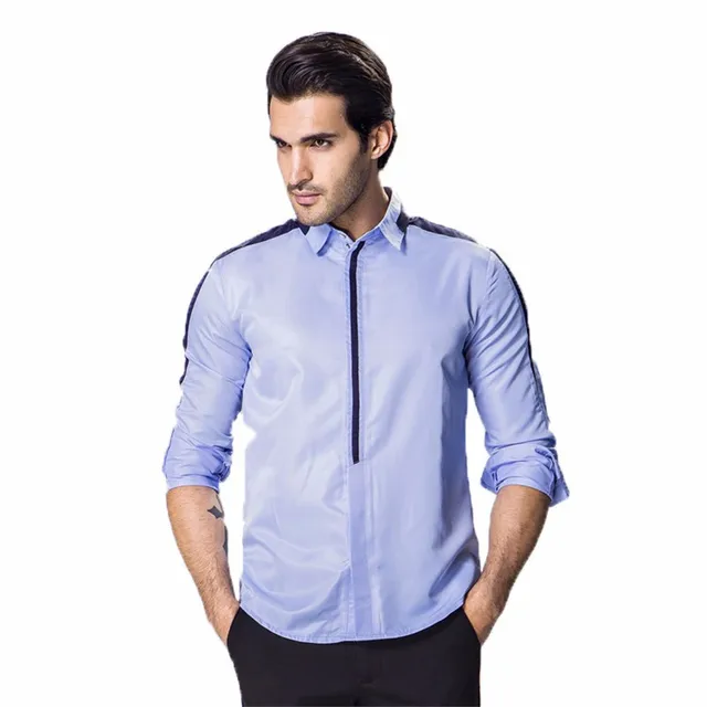 2017 New High Quality Men Shirt Slim Fit Long Sleeve Zipper Dress