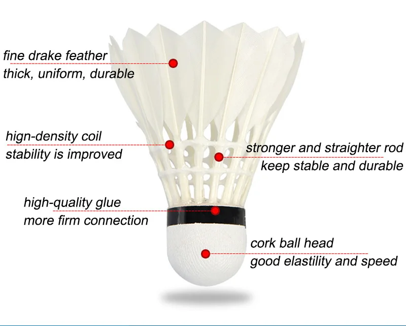 Топ-класса новейшие утка Перо Бадминтон Воланы 12 шт./компл. десятка Перо Спортивное соревнование Развлечения Ракетки для бадминтона