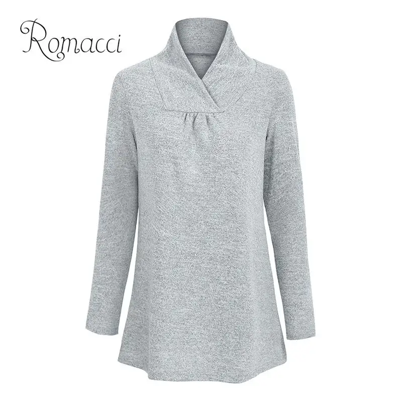 

Romacci Fashion Women Long Sleeve Knit Top Draped Front A-Line Loose Pullovers Casual Autumn Winter Pull Femme Ladies Tops 5XL