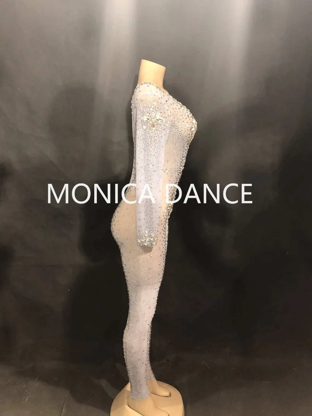 Femmes Verre Danse Salopette Chanteur Jumpsuit Costumes Porter Discothèque Sexy Body Net Mousseux Grand Stage Cristaux Bling Parti Danseur Fil rax1rHXwn