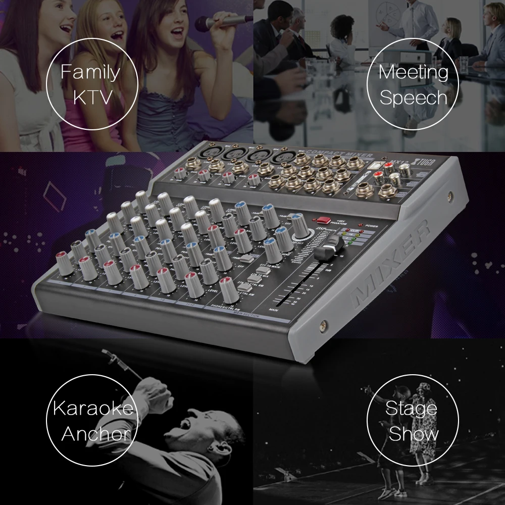 XTUGA MX12 Channels 3-Band EQ Audio Music Mixer