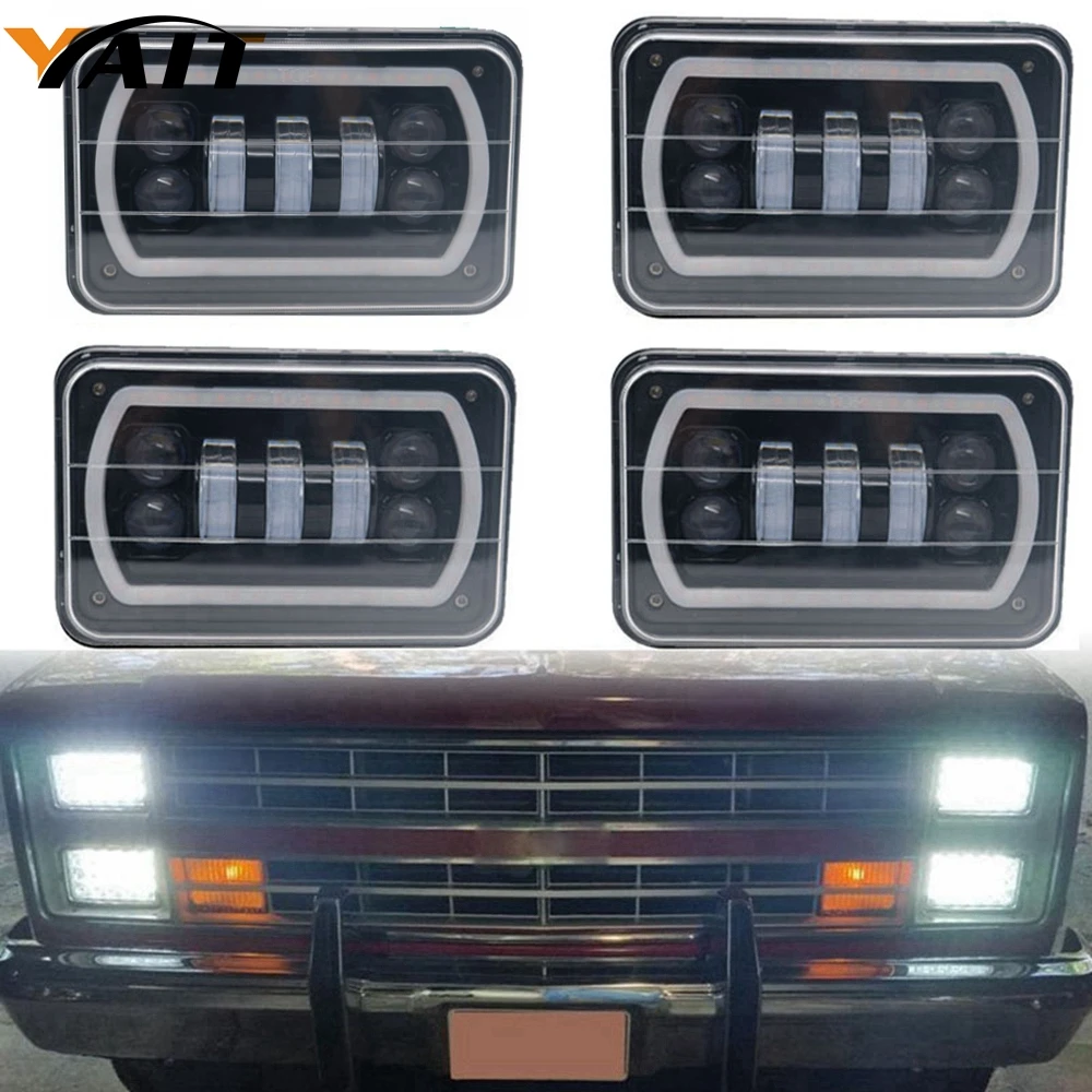 Светодиодная фара Yait 4x6 Halo прямоугольной формы с ДХО янтарным сигналом поворота