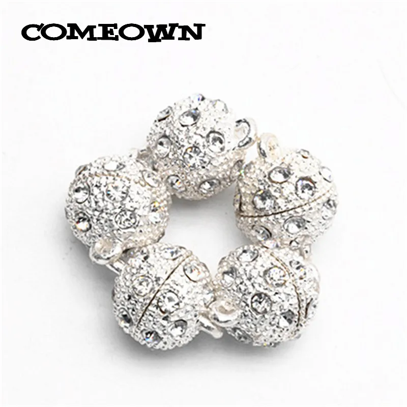 

COMEOWN Newest 5pcs Silver Color Rhinestones Magnetic Clasps 10mm 12mm 14mm Bracelet Clasp Accessories for Jewelery Making