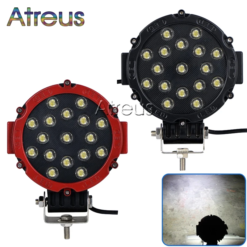 

Atreus 2X 7Inch 51W Round Car LED Work Light 12V 24V 17X3W Spot For 4x4 Offroad Truck ATV Jeep Fog Lamp Car Styling accessories