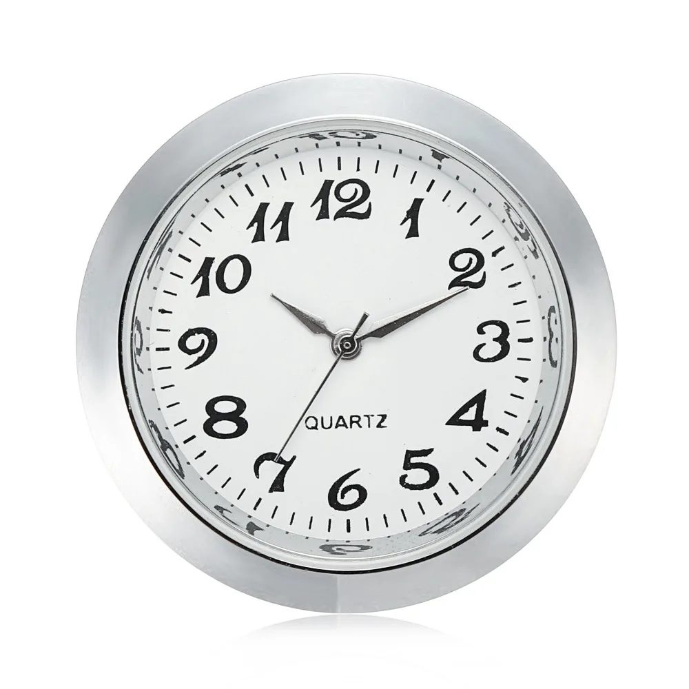 Mini Clock Quartz Movement Insert Round 40mm hole White Dial silver Tone Bezel Arabic numerals