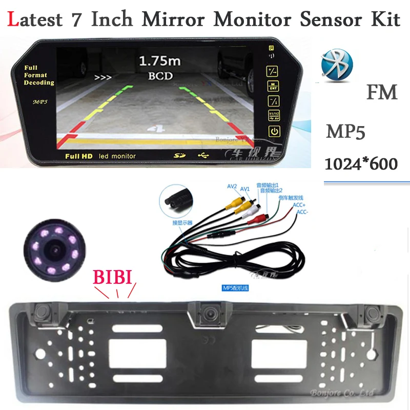 Новый 7-дюймовый зеркальный монитор TFT LCD 1024*600 Bluetooth с аудиовыходом MP5 SD USB слот