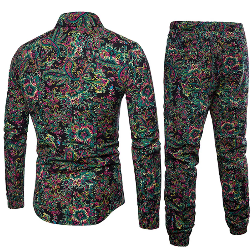 Comfortable Linen Men Clothing Mature Man Long Pants And Shirt Sets Male Vacation Suits New Arrival Chinese Stle Floral Clothing