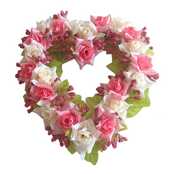 

Heart Shaped Artificial Flower Wreath Door Decoration Hanging Wreaths with Silk Ribbon for Wedding Decoration(pink) 22x21x3.5c