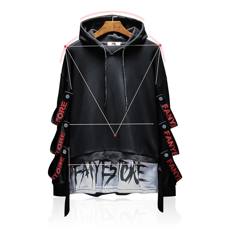 

Fake Two Pieces Men Hoodies Tracksuit Ribbons Harajuku Japanese Streetwear Black Hoodie Hip Hop Hooded Sweatshirts Men 50na68