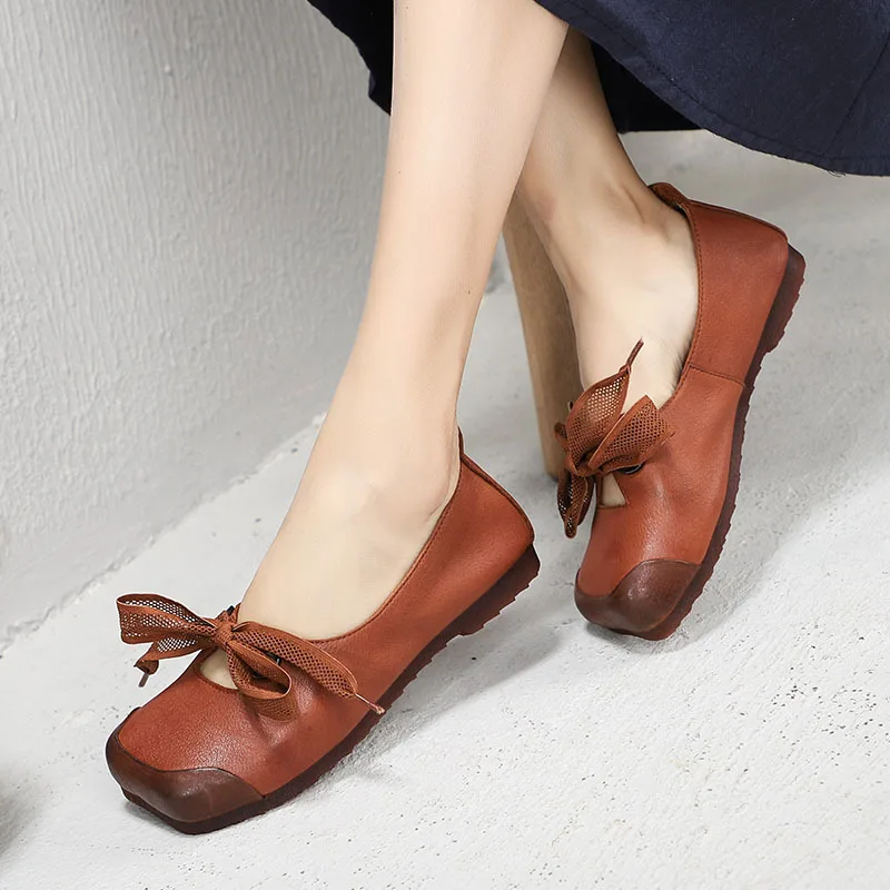 

2019 Spring Women Shoes Casual Flats Shoes Genuine Leather Ballet Flats Women Loafers Square Toe Black And Brown