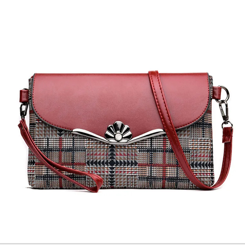 

Womens PU Leather Grid pattern Messenger Bag Small Houndstooth Crossbody Shoulder Bag for Lady Female Panelled Purse Black Brown