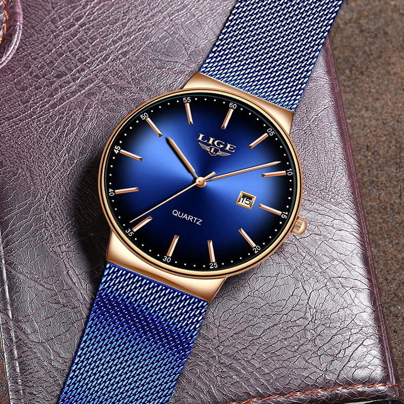 Montre Femme LIGE новые роскошные женские часы модные простые часы для женщин s Синий сетчатый ремень кварцевые часы женские часы Relogio Feminino