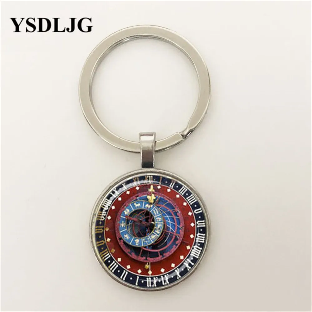 

ASTRONOMICAL STEAMPUNK CLOCK Pendant Burgundy Blue Gold Zodiac DIY Personalized Custom Keychains Key Chain Rings Holder for Gift