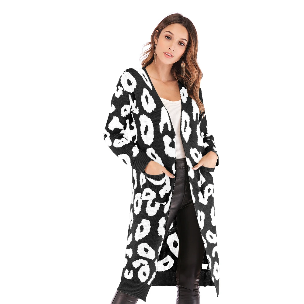 2018 Autumn Winter Fashion Women Long Sleeve loose Leopard knitting cardigan sweater Knitted Female Cardigan pull femme |