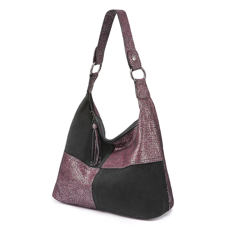 Realer сумка женская Лоскутная сумка через плечо высокого качества из натуральной кожи женская сумка большая ВМЕСТИТЕЛЬНОСТЬ - Цвет: Красный