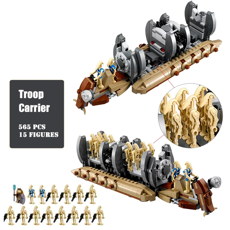 

Star Wars 565pcs Building Blocks Bricks 15 Toy Figures Droid Troop Carrier Model Assembly Kids Toys Compatible lepin