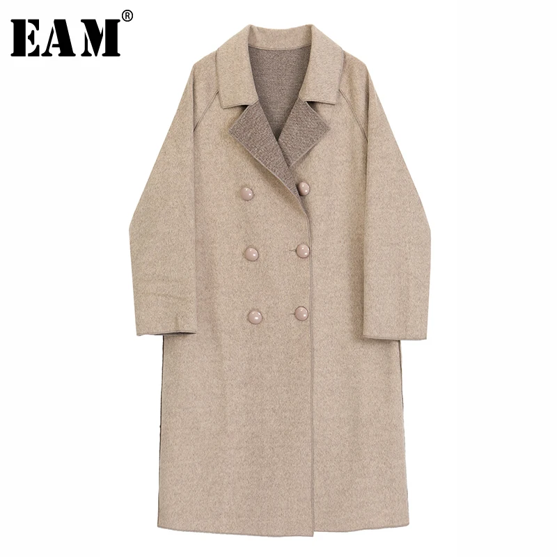 Femme Breasted eam Les Long 2019 Le584 Turn Élégant Printemps Manches Sélections Col Solide Apricot Hiver Lâche Toutes Double Longues Manteau down Couleur qptOp