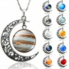 Earth Jupiter Sun Stars Planet Hollow Crescent Moon Necklace Glass Cabochon Jewelry Handmade Pendant DIY Accessories Women Gift ► Photo 1/6