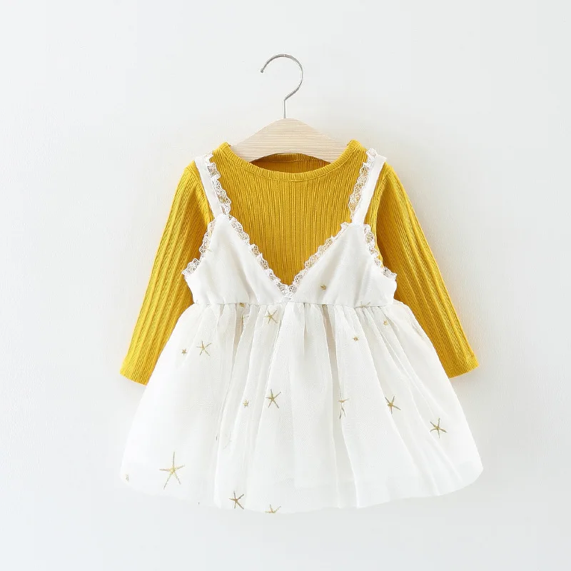 

Fashion 2018 Autumn Baby Dress Infant Cotton Toddler Girl Dress Long Sleeve T shirt + Dress 2PCS Cute Baby Girls Clothing