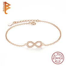 BELAWANG, роскошный хрустальный бант из розового золота, бесконечность, очаровательный браслет для женщин, 925 пробы, серебряный браслет, свадебное украшение бижутерия