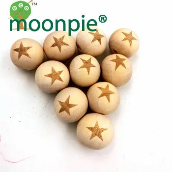 30pcs wood round ball bead star shaped burnt engrave diy accessory wooden craft for teether EA138