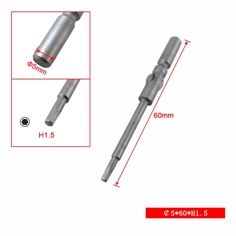 Stlrenda 10 шт биты с шестигранной отверткой комплект магнитная шестигранная наконечник головной Бур H1.5/2/2,5/3/4/5/6 Круглый хвостовик 4x100/60 мм S2 сплав Сталь - Цвет: 5x60x1.5