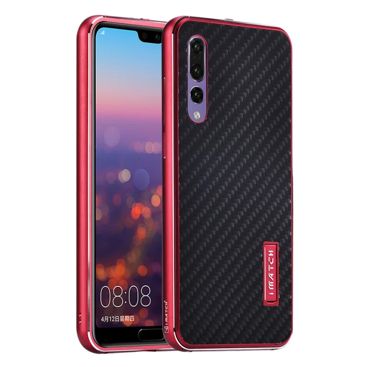 Чехол для huawei P20 Pro из алюминиевого металла+ чехол из настоящего углеродного волокна для huawei P20/P20 Pro, задняя крышка, роскошный жесткий защитный чехол - Цвет: red bumper black