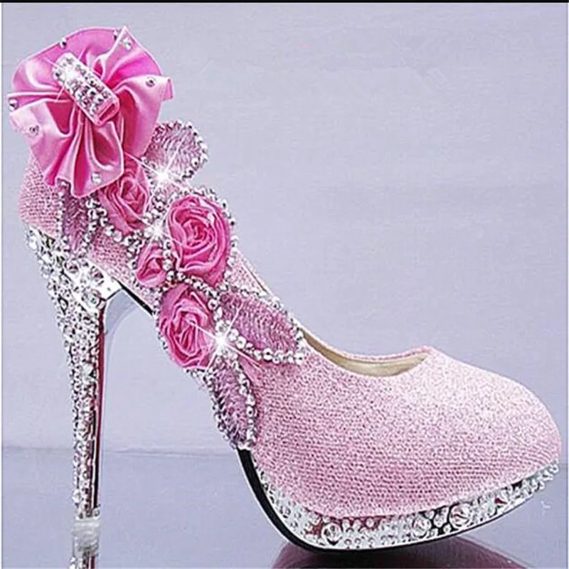 Wedding Shoes Glitter Gorgeous Bridal Evening Party Crystal High Heels Women Shoes Sexy Woman Pumps silver Bridal Shoes 34-41
