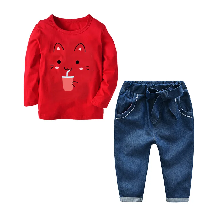 

Baby Girls Clothing Sets 2018 New Spring Autumn Casual Cute Cartoon Print Pullover 2pcs Baby's Sets Kids Girl Clothes 4cs228
