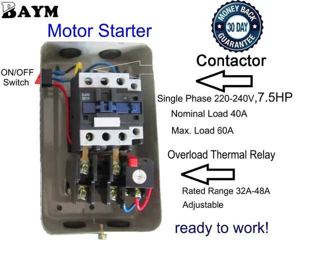 Baym Magnetic Electric Motor Starter 7 5 Hp Single Phase Control 220 Baym Magnetic Electric Motor Starter 7 5 Hp Single Phase Control 220 240v 32 48a Qcx5 50 15kw