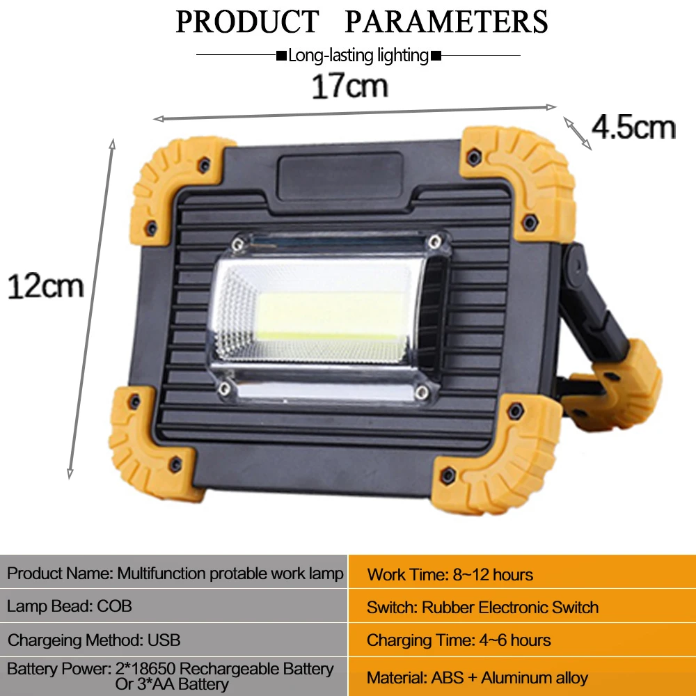  COB Work Lamp LED Portable Lantern Waterproof 4-Mode Emergency Portable Spotlight Rechargeable Floo