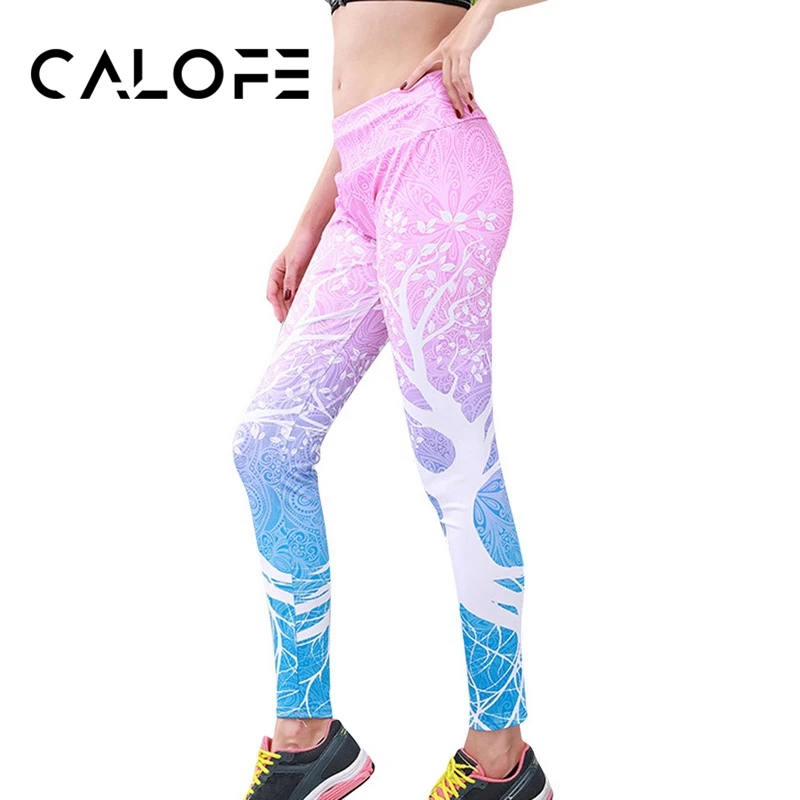 

CALOFE Women Yoga Pants Printing Hip Elastic Leggings High Waist Push Up Yoga Pant Fitness Printed Female Sports Legging 2018