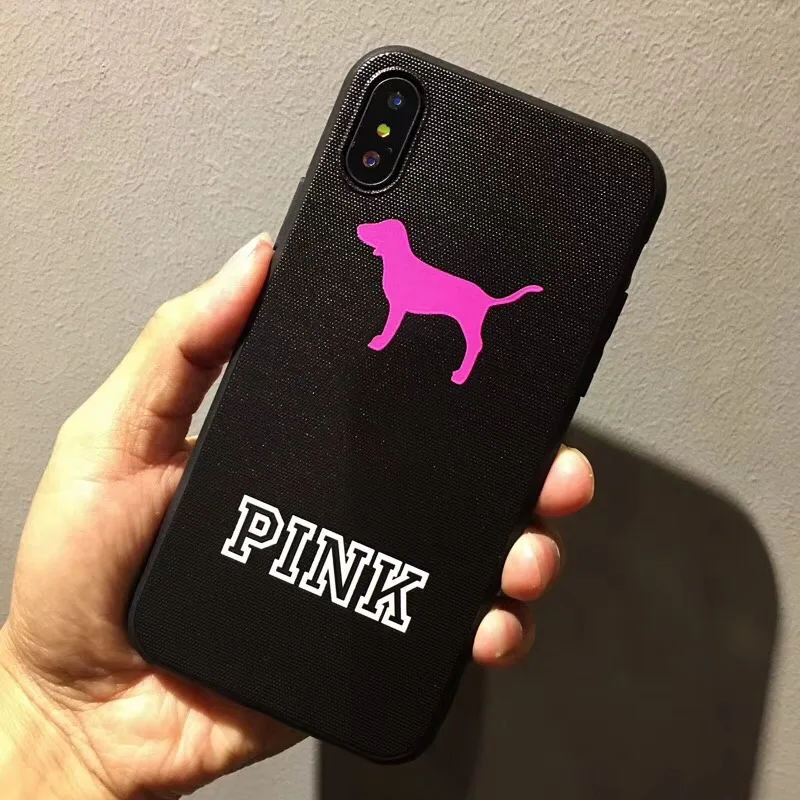 

Cartoon Dog PINK Letters soft phone case for iphone 6 6s 6plus 8 plus X cute back cover for iphone 7 7plus phone cases Coque