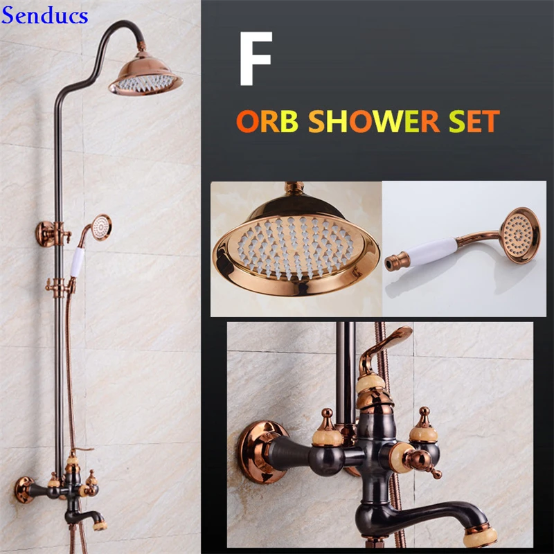 Senducs Black Orb Bathroom Shower Set With Quality Brass Bathroom Shower Faucet Inwall Shower Sets Golden Bathroom Shower Faucet - Color: F